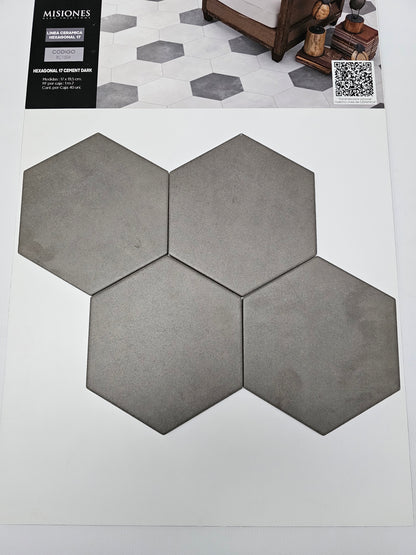 Hexagonal 17 Cement Dark - 17 x 19,5 cm - Ceramica - 1era