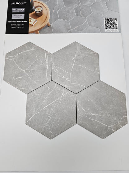 Hexagonal 17 Grey Athens - 17 x 19,5 cm - Ceramica - 1era