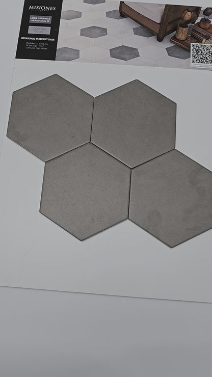 Hexagonal 17 Cement Dark - 17 x 19,5 cm - Ceramica - 1era